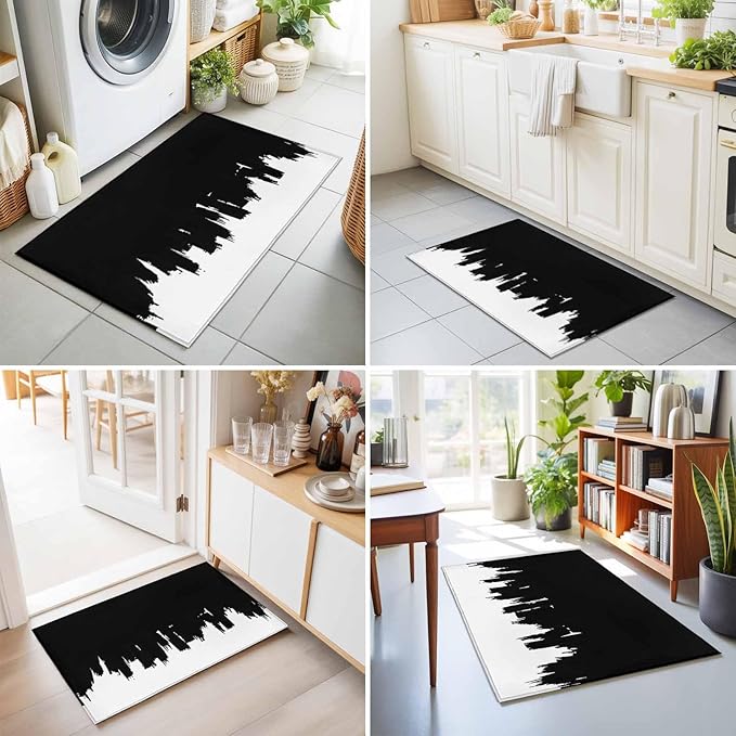 Area Rug 2x3ft, Abstract Black Graffiti Texture Washable Rugs for Living Room Bedroom, Modern Minimalist Art Soft Non-Slip Area Rugs Rectangle Floor Carpet for Dining Room