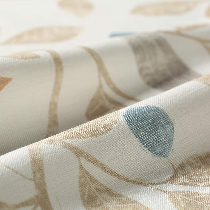 VOGOL Tier Curtains Linen Textured 36 Inches Long Curtains for Kitchen Small Cafe, Birds and Leaf Print Valances Top Pocket Window Drapes for Farmhouse, 2 Panels, 30x36