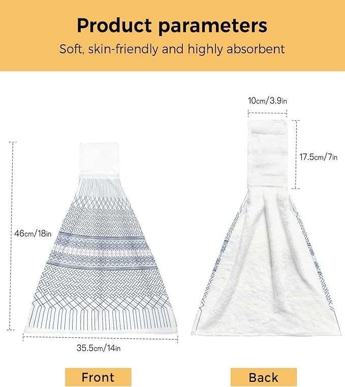 Alandar Home Kitchen Tie Towel Set of 2, Modern Geometric Stripe Art Absorbent Soft Hand Towels for Bathroom Hanging Towels, Minimalist Blue Ombre on White Fast Drying Cleaning Cloth with Loop