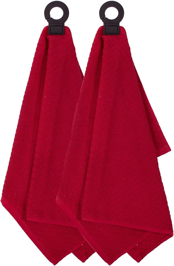 Ritz Premium Hook and Hang Towel, (2-Pack), 18" x 28", Long-Lasting Durable Rubber Hook, Highly Absorbent Super Soft Hand Cloths for Kitchen, Bathroom, Laundry Room, Paprika