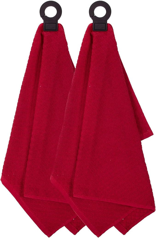 Ritz Premium Hook and Hang Towel, (2-Pack), 18" x 28", Long-Lasting Durable Rubber Hook, Highly Absorbent Super Soft Hand Cloths for Kitchen, Bathroom, Laundry Room, Paprika