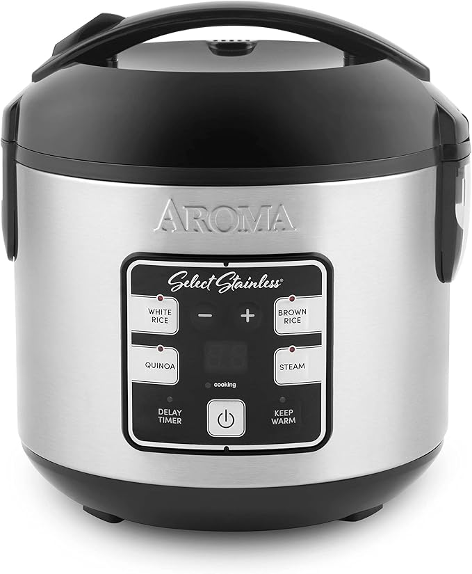 AROMA® Select Stainless® Rice Cooker, 4-Cup (Uncooked) / 8-Cup (Cooked), 2 Qt, Stainless Steel Inner Pot, Multicooker, Steamer, Stainless Steel, ARC-914SBDS
