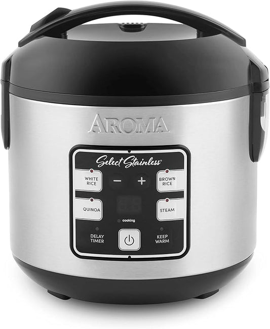 AROMA® Select Stainless® Rice Cooker, 4-Cup (Uncooked) / 8-Cup (Cooked), 2 Qt, Stainless Steel Inner Pot, Multicooker, Steamer, Stainless Steel, ARC-914SBDS