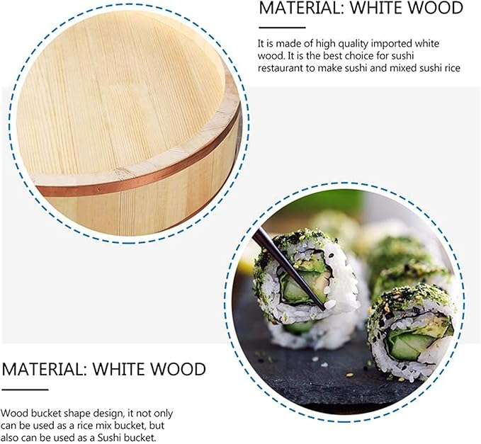 30cm/11.8Inch Wooden Sushi Rice Bowl - Home Kitchen Hangiri Sushi Oke Rice Mixing Tub with Copper Banding for Sushi Restaurant