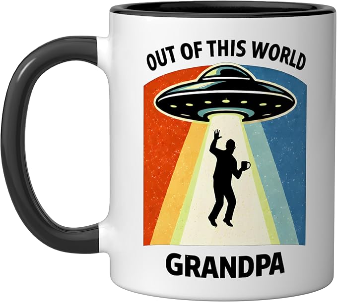 Out of This World Alien Grandpa UFO Abduction Grandfather Ceramic Mug, Black/White