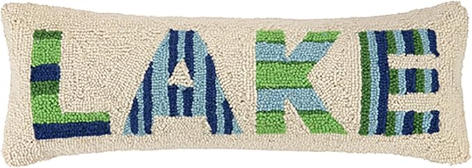 Lake Wool Hook Pillow for Lake House or Cabin by The Pillow Shoppe, 8x24 Oblong