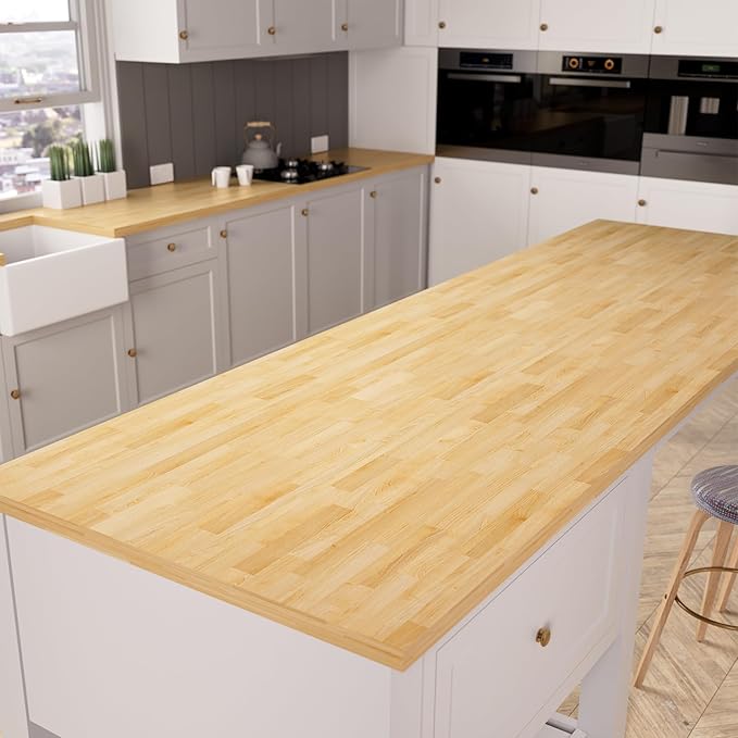 Kitchen Butcher Block Island Countertop - Solid Wood Butcher Block Countertop, Unfinished Birch Board Countertop, Suitable for Washer Dryer, Coffee Desktop, Workbench, Bar, 72L" x 39"Wx1.5"Thick