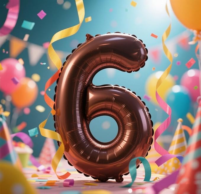 Coffee Brown Number 6 Balloon Balloons, Happy Birthday Decoration for 6th, 40 Inch Six Number Balloons for 6, 16, 26, 60, 2026 Wedding Anniversaries Singles Party, 2026 New Years Eve Party