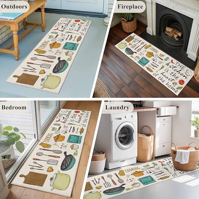 Cooking Kitchenware Kitchen Tool Pattern Rectangle Rugs 2x6ft for Living Room Washable Circle Rug Non-Slip Carpet Soft Mat for Bedroom Dining Room Bathroom Home Holiday Decorations Indoor