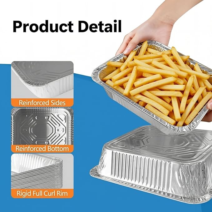 9x13 Thickened Aluminum Foil Pans With Lids, 20Pack Extra Deep Disposable Aluminum Pans for Roasting, Baking, Cooking, Food Prep, Chafing, Steam Table, Oven, Cake, and Party Catering.