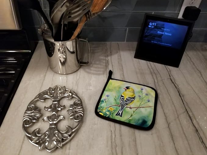 Caroline's Treasures American Goldfinch Pair of Pot Holders Kitchen Heat Resistant Pot Holders Sets Oven Hot Pads for Cooking Baking BBQ, 7 1/2 x 7 1/2