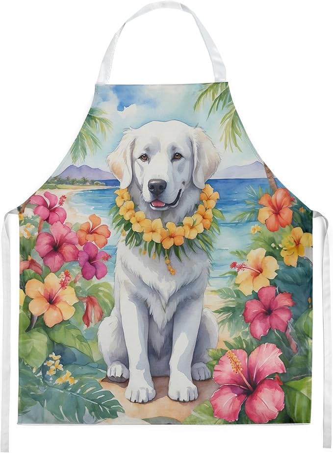 Caroline's Treasures Kuvasz Luau Apron Cooking Kitchen Server Baking Crafts Gardening for Adult Women Men, Unisex, Large, Multicolor