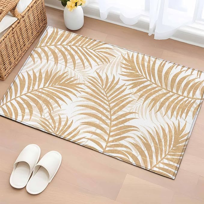 Area Rug 2x3ft, Summer Boho Palms Leaves Washable Rugs for Living Room Bedroom, Vintage Tropical Plants Soft Non-Slip Area Rugs Rectangle Floor Carpet for Dining Room