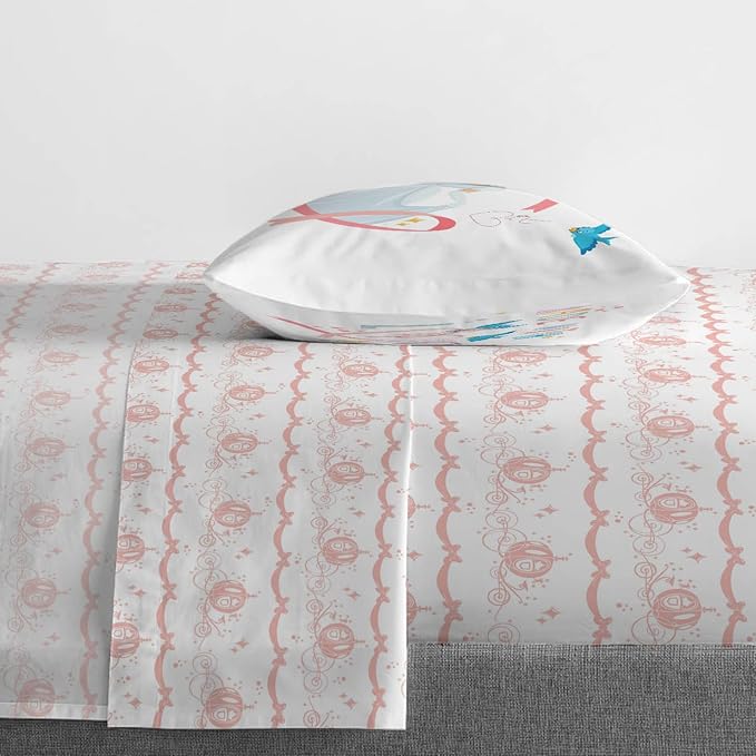 Jay Franco Kids Sheet Set with Fitted, Flat Sheets & Pillow Cover - Ultra-Soft Bedding with Pillowcase for Room Decor, White - Princess Cinderella, 3 Piece Twin