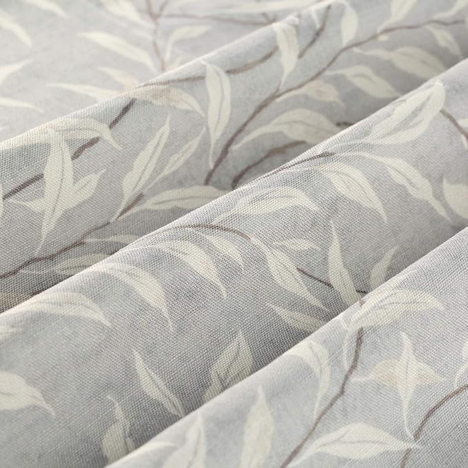 VOGOL Tier Curtains 24 Inch Length Grey Small Window Curtains for Bathroom Laundry Room Basement Rod Pocket Lovely Leaf Print Window Drapes, 30 x 24, 2 Panels