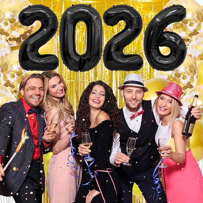 2026 Balloons, 2026 Number Balloons, 2026 Black Balloon, Foil Happy New Year Balloon for New Year Eve Party Supplies 2026 Graduation Decorations Anniversary Birthday Home Office Decorations, 16 Inch
