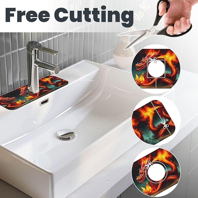 Dragon King in Fire Printed Faucet Absorbent mat, Suitable for bathrooms, Kitchens, and Other Sink Areas.