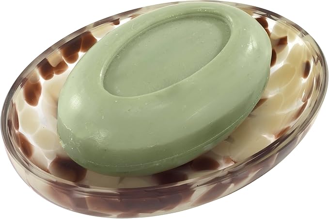 Nicole Miller – Soap Dish, Substantially Weighted Glass with Abstract Animal Print Design, Perfect for Holding Bar Soap or Sponges on Bathroom & Kitchen Counters (Safari)