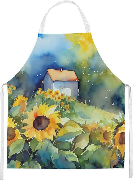 Caroline's Treasures Sunflowers in Watercolor Apron Cooking Kitchen Server Baking Crafts Gardening for Adult Women Men, Unisex, Large, Multicolor