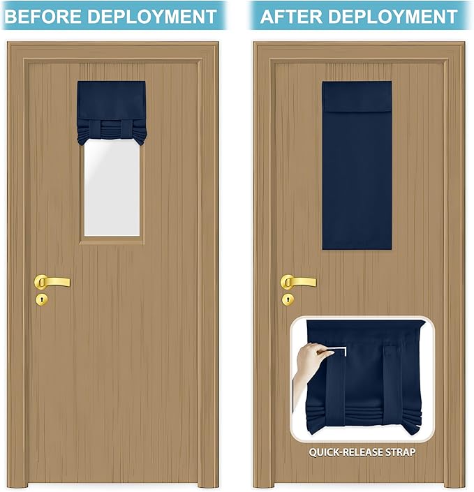 RYB HOME Blackout French Door Curtain - Privacy Thermal Insulated Window Shades for Patio Kitchen Front Entry Back Door Glass Window, Self Adhesive No Drill, 1 Panel, 12" W x 40" L, Navy