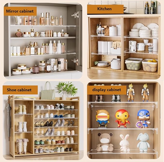 1 Pcs Acrylic Closet Shelves Organizers, 8MM Thick No Drill Cabinet Shelf for Closet, Organizer Shelf for Lockers Closets Wardrobe Pantry Cupboard Kitchen(L60xD20cm)