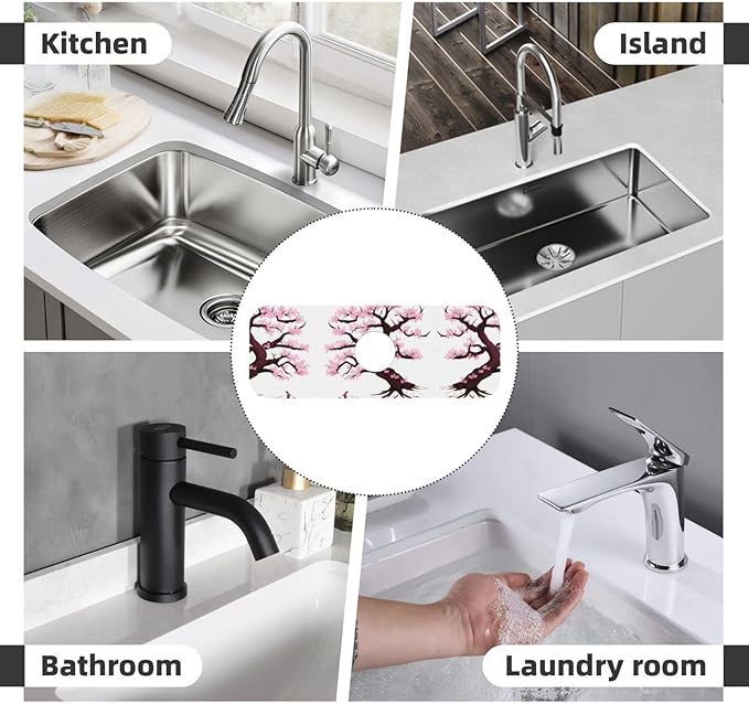 Cherry Blossoms Tree Printed Faucet Absorbent mat, Suitable for bathrooms, Kitchens, and Other Sink Areas.