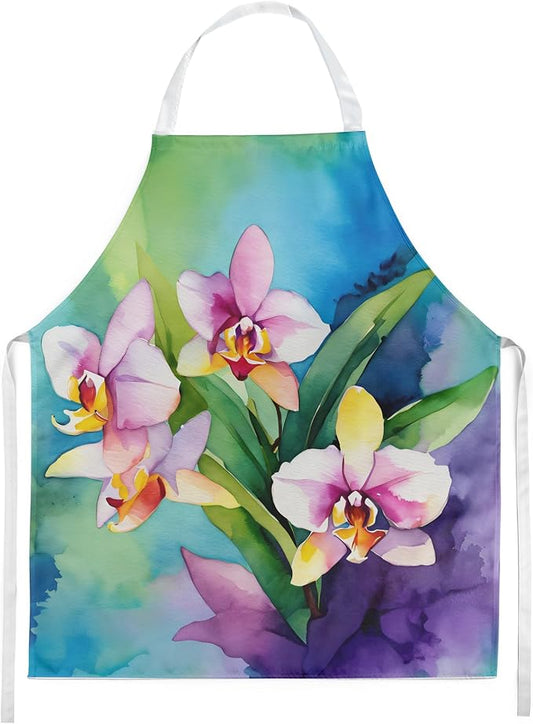 Caroline's Treasures Orchids in Watercolor Apron Cooking Kitchen Server Baking Crafts Gardening for Adult Women Men, Unisex, Large, Multicolor