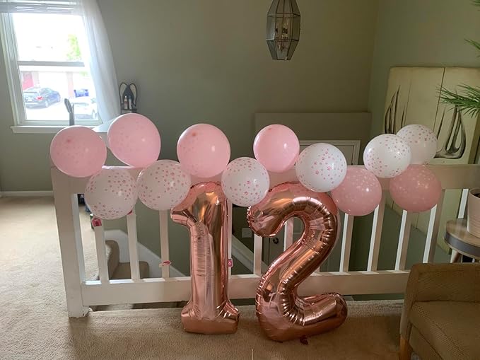Rose Gold 12 Number Balloons 12th Birthday Decorations for Boys Girls, 21 Number Balloons 40 Inch Ballon for Marriage Proposal, Engagement, Anniversaries, Celebration Party