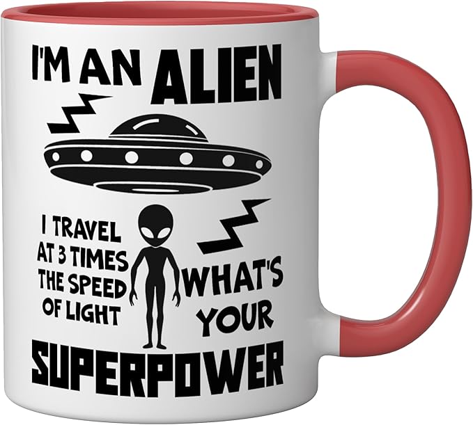 I'm An Alien Silhouette First Contact Space Apparel Ceramic Mug, Red/White