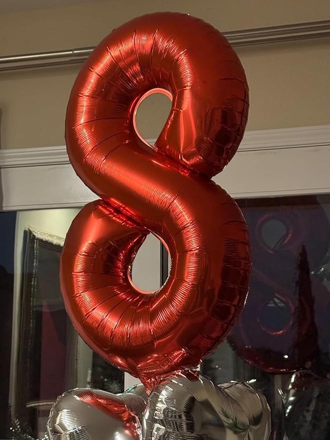Numbers 8Th Balloon 40 Inch, Red Birthday Decorations For Women Men, Number Balloons for 8, 18, 28 Wedding, Anniversaries, Celebration, Graduation