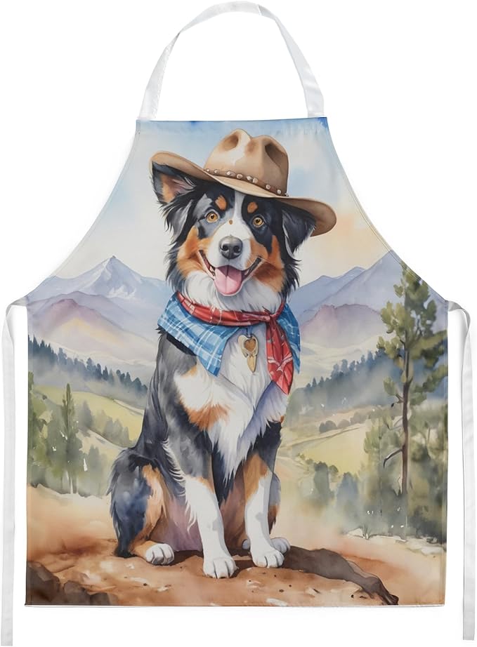 Caroline's Treasures Australian Shepherd Cowboy Welcome Apron Cooking Kitchen Server Baking Crafts Gardening for Adult Women Men, Unisex, Large, Multicolor