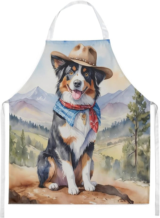 Caroline's Treasures Australian Shepherd Cowboy Welcome Apron Cooking Kitchen Server Baking Crafts Gardening for Adult Women Men, Unisex, Large, Multicolor