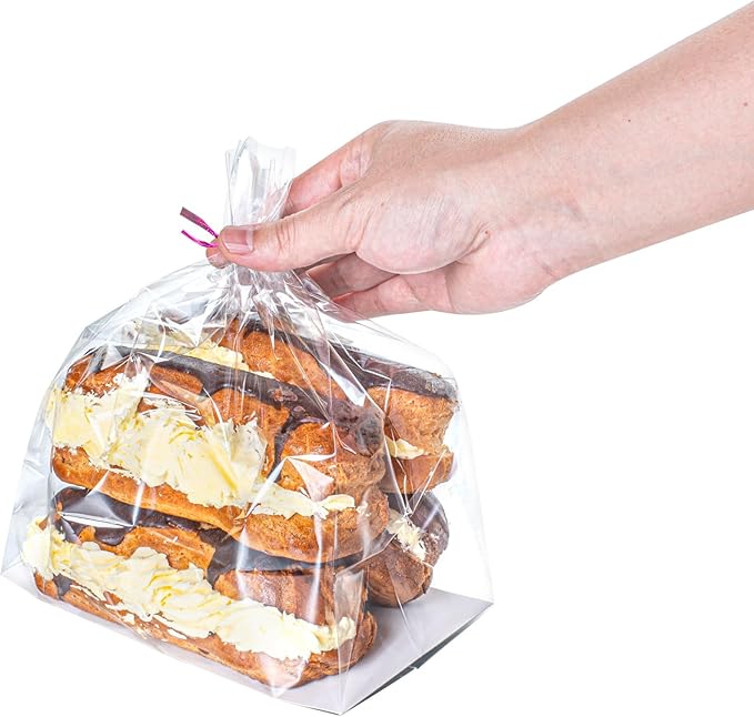 Restaurantware Flat Bottom Heat Seal Sandwich Bags Heat Sealable Food Bags - Gusset Bag with Paper Insert - Clear - 7 x 4 x 9 Inch - 100ct Box - Bag Tek