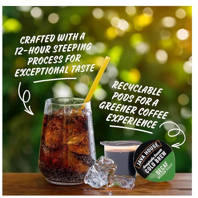 JAVA HOUSE Decaf Medium Roast Cold Brew Capsules, 1.35 Fluid Ounces (12 Count) Peel and Pour, TSA Approved, Travel Friendly Cold Brew, Hot or Iced, Instant Coffee Concentrate
