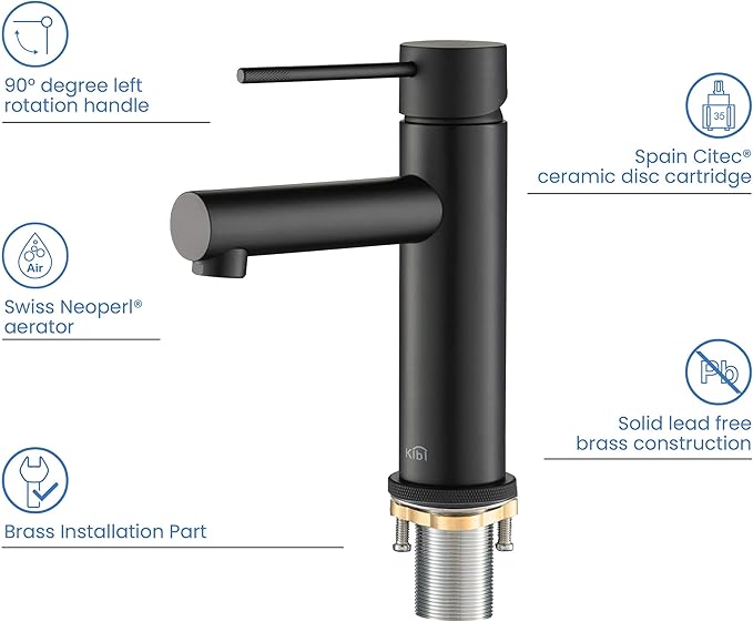 KIBI KBF1010 Solid Brass Single Handle Single Hole Circular X Faucet for Bathroom Sink | High Arc Faucet Spout | Durable Matte Black Finish | Corrosion and Rust Resistant