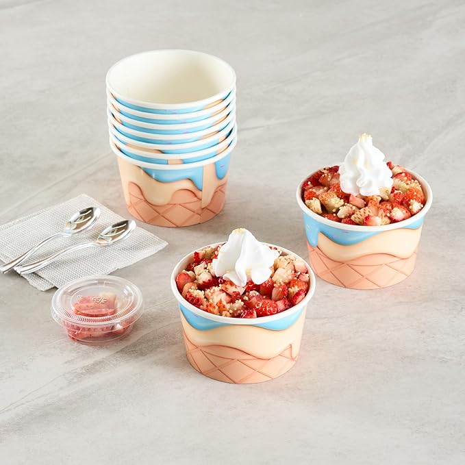 Restaurantware Ice Cream Cups 50 Pack of 8 oz Leak-Resistant Disposable Dessert Bowl Frozen Yogurt Cup Round Paper Container For Cold And Hot Desserts