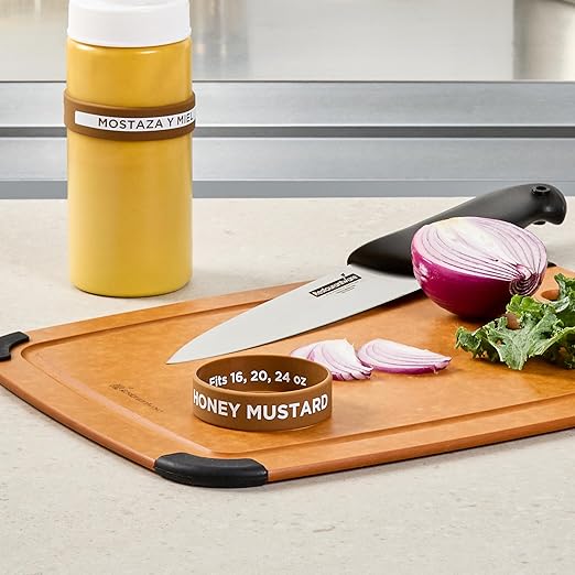 Restaurantware Silicone Squeeze Bottle Band 10 Count 2.75 Inch Dishwasher Safe Condiment Identification Band, Honey Mustard Brown Non-Slip Label Band for Condiment Labeling at Restaurants, Food Trucks