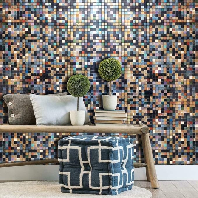 10 Sheets Peel and Stick Backsplash Tile, Self-Adhesive Mosaic Tile, Stick on Kitchen, Bathroom Vanities, Fireplace Décor, Laundry Table (10, Mixed Green and Blue)