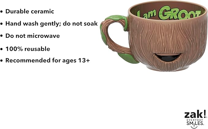 Zak Designs Marvel Guardians of the Galaxy Sculpted Ceramic Coffee Mug for Hot Drinks, Collectible Keepsake with Unique 3D Character (16.5 oz, Groot)