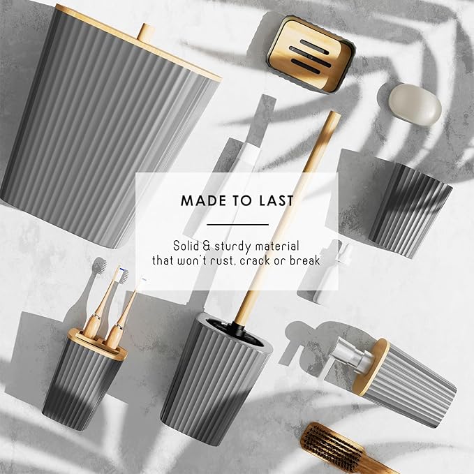 Clara Clark Bathroom Accessories Set - Bathroom Set, Bathroom Sets with Shower Curtain and Rugs, Shower Curtain Set with Bathroom Trash Can - Ombre Grey - 22PC