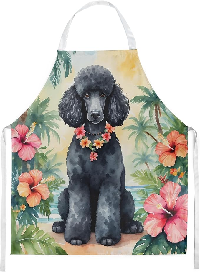Caroline's Treasures Black Poodle Luau Apron Cooking Kitchen Server Baking Crafts Gardening for Adult Women Men, Unisex, Large, Multicolor