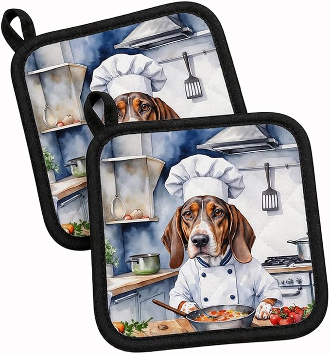 Caroline's Treasures American English Coonhound The Chef Pair of Pot Holders Kitchen Heat Resistant Pot Holders Sets Oven Hot Pads for Cooking Baking BBQ, 7 1/2 x 7 1/2