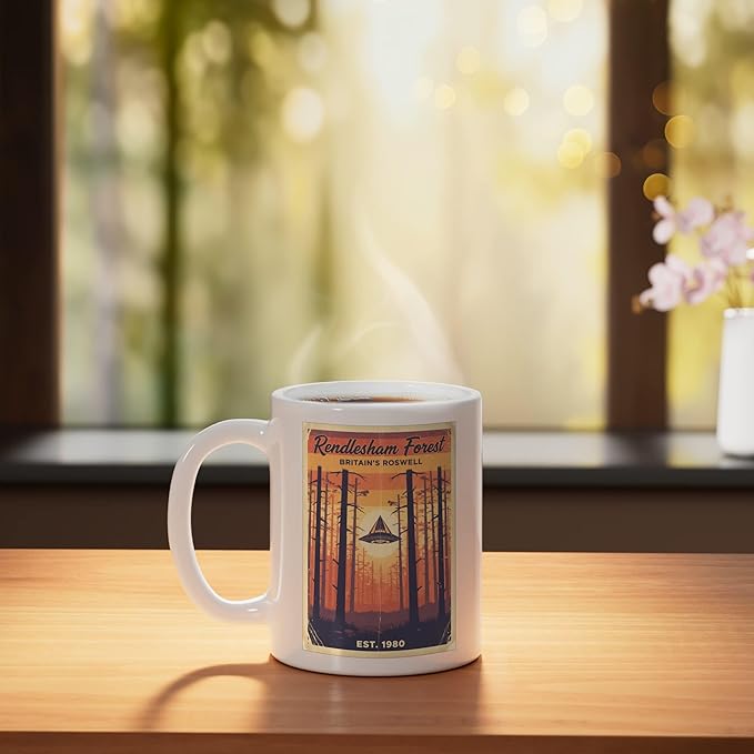 Rendlesham Forest UFO Alien Vintage UK Flying Saucer Ceramic Mug, White