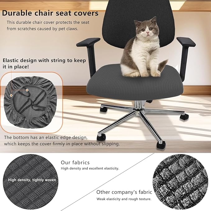 Newfashion Waterproof Dining Chair Seat Covers Set of 4, Stretch Dining Room Cushion Slipcovers Non-Slip Elastic Seat Cover for Kitchen Chairs Washable Parson Chair Protectors(Grey-4PCS)