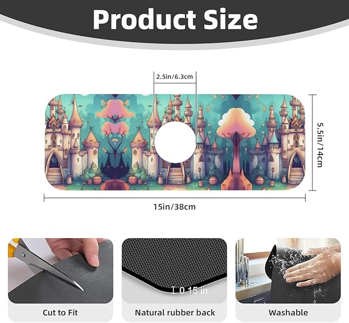 Classical Castle Printed Faucet Absorbent mat, Suitable for bathrooms, Kitchens, and Other Sink Areas.
