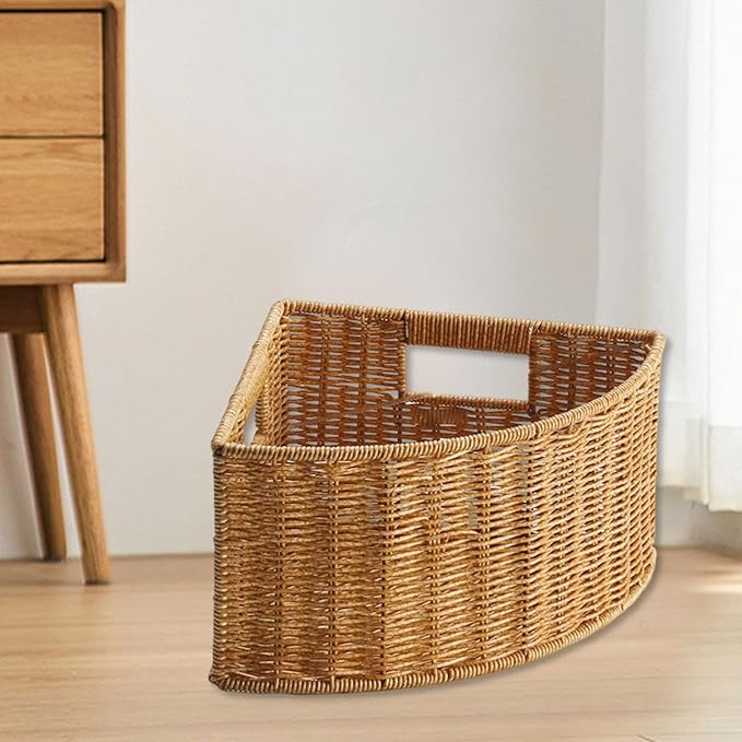 Corner Storage Basket Triangle Storage Box Lightweight with Handle Space Saving Accessory Organizer for Bathroom Magazines , S