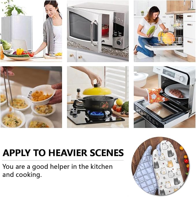 Oven Mitts Cute Animals Heat Resistant Wear-resistant Easy Clean Grill Gloves with Thick Cotton Liner for Grilling Cooking Baking 2PCS