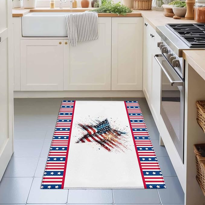 Area Rug 2x3ft, 4th of July Stars Stripes Abstract Flag Washable Rugs for Living Room Bedroom, Patriotic Theme Soft Non-Slip Area Rugs Rectangle Floor Carpet for Dining Room
