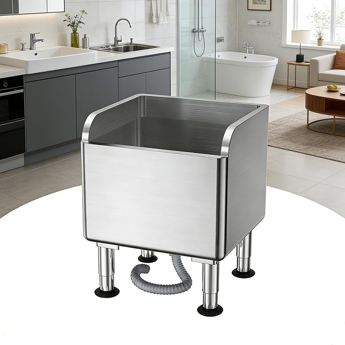 Floor Mop Sink, Commercial Floor Slop Sink, Adjustable Feet Stainless Steel Mop Service Basin, Laundry Mop Sinks for Kitchen (45x41x55cm), High Barrier Design, Seamless Welding A