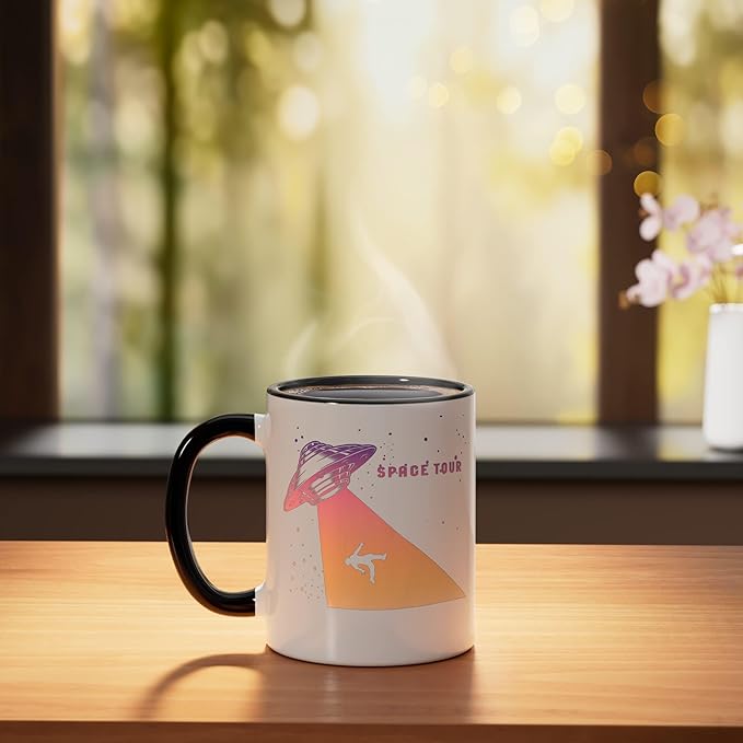 Flying Saucer UFO, Astronauts are Aliens Ceramic Mug, Black/White